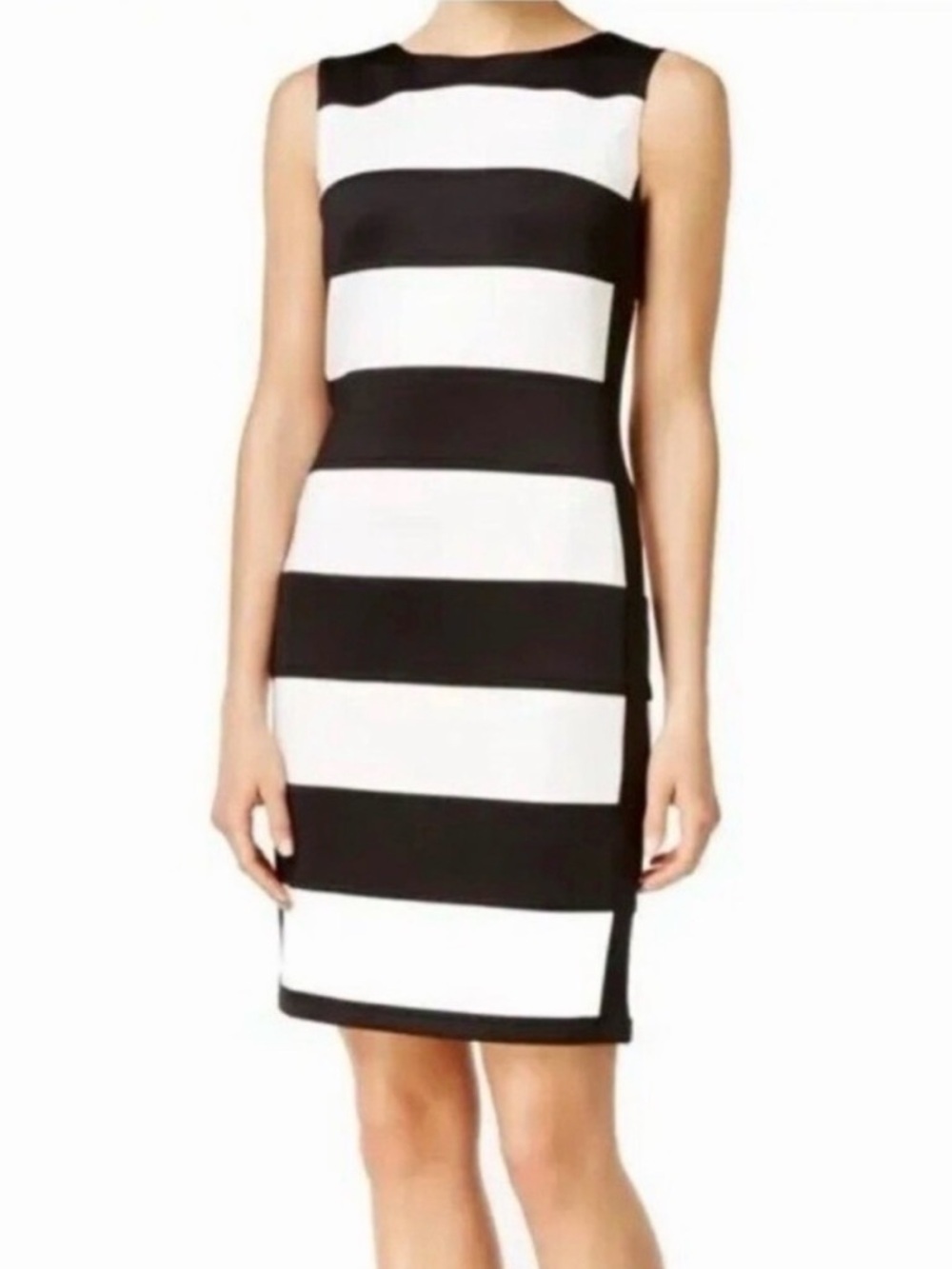 Calvin Klein Chic & Modern Black and White Striped Midi Sheath Dress. Size 4
